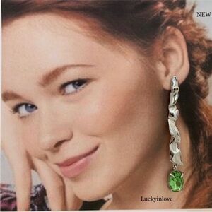 ALEXIS BITTAR•  Mismatch Linear Crumpled Silver Blue Green Drop Earrings